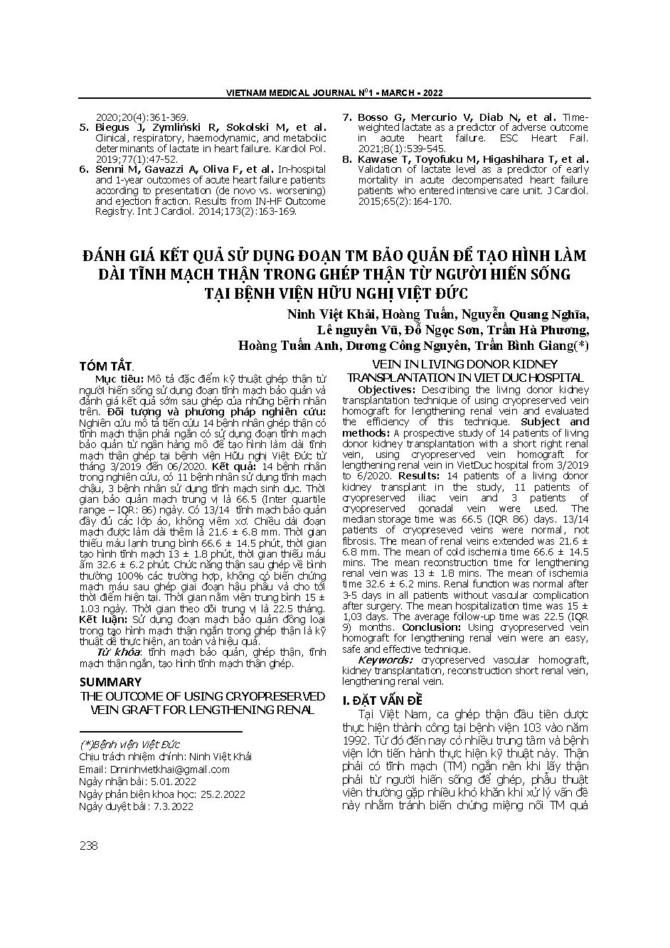 Đánh giá kết quả sử dụng đoạn TM bảo quản để tạo hình làm dài tĩnh mạch thận
trong ghép thận từ người hiến sống tại Bệnh viện Hữu Nghị Việt Đức

