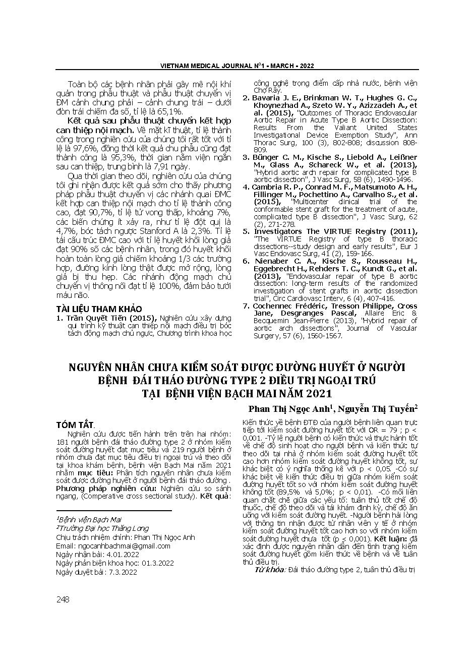 Nguyên nhân chưa kiểm soát được đường huyết ở người bệnh đái tháo đường type 2 điều trị ngoại trú tại Bệnh viện Bạch Mai năm 2021
