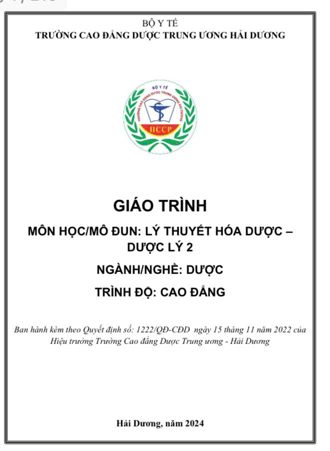 Giáo trình Lý thuyết Hóa dược-Dược lý 2