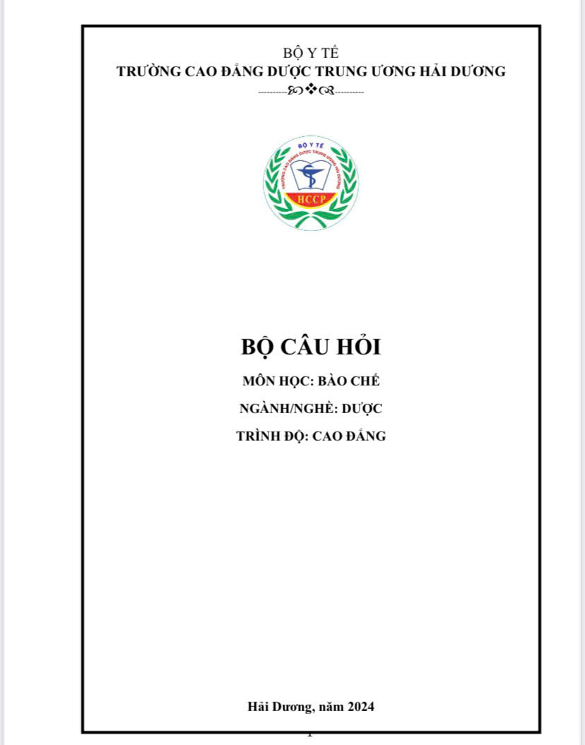 Bộ câu hỏi Bào chế