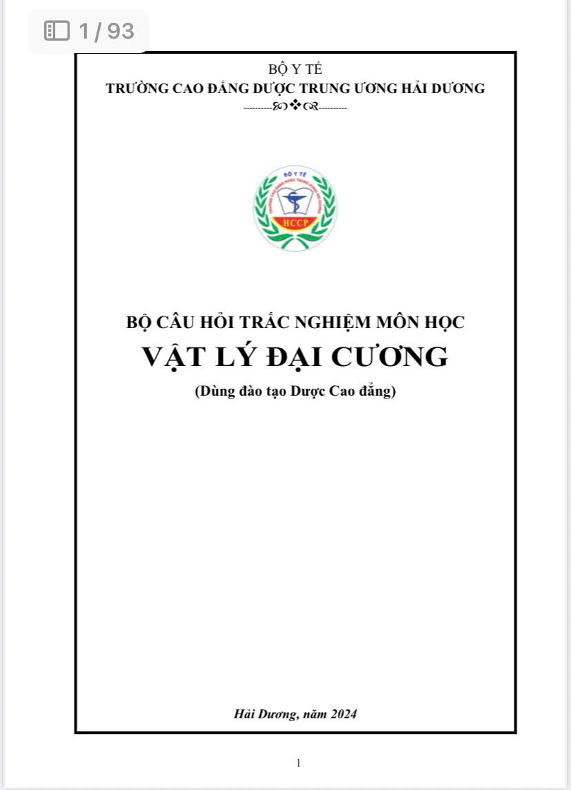 Bộ câu hỏi Vật lý đại cương