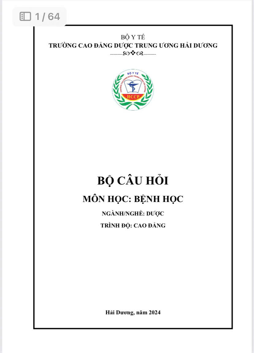 Bộ câu hỏi Bệnh học
