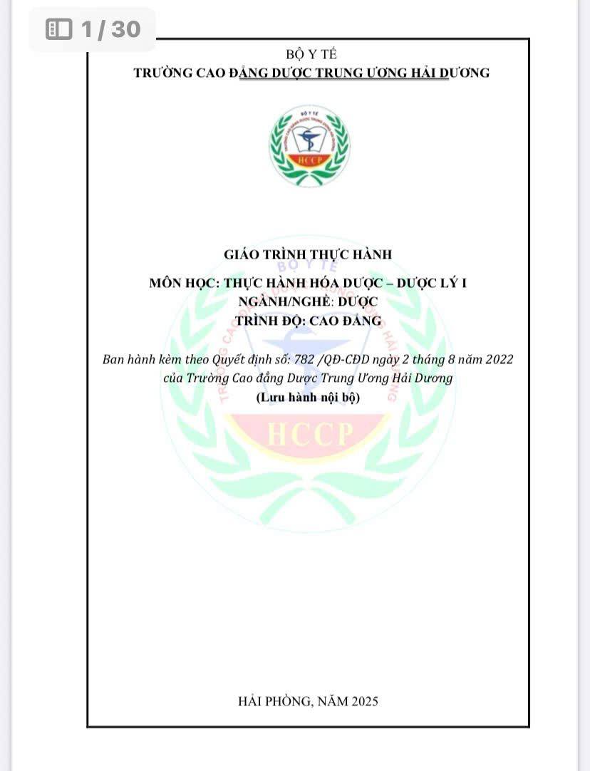Thực hành Hóa dược - Dược lý 1