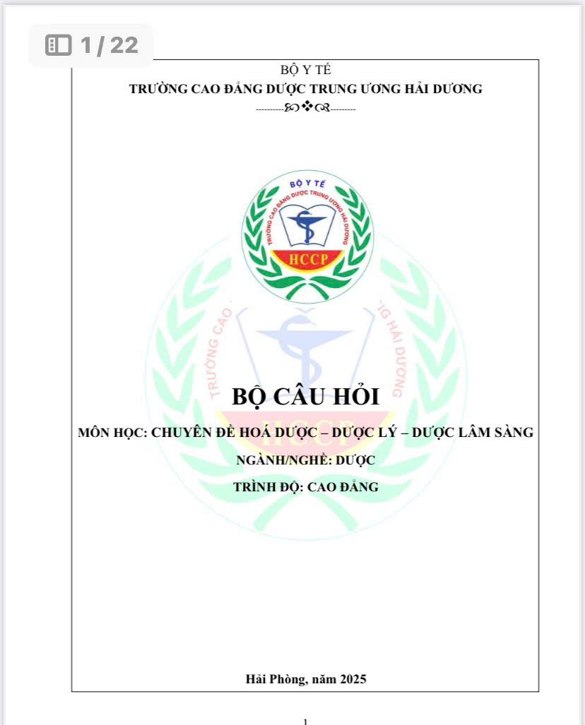 BCH chuyên đề Hóa dược - Dược lý- Dược lâm sàng