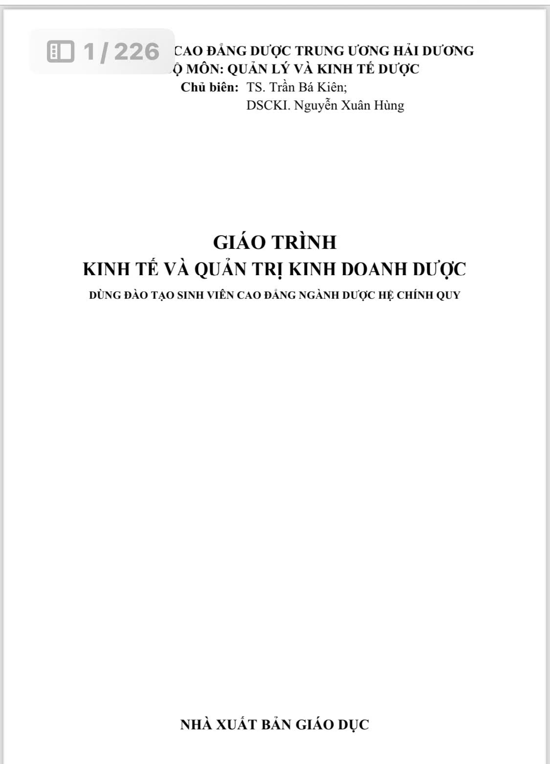 Giáo trình Kinh tế và quản trị kinh doanh dược
