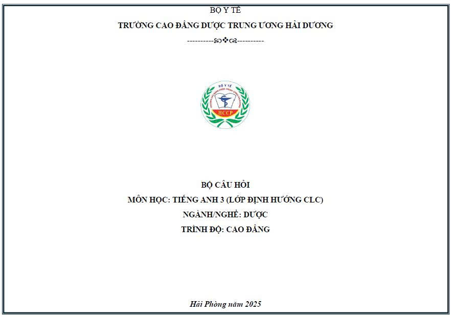 Bộ câu hỏi Tiếng anh CLC