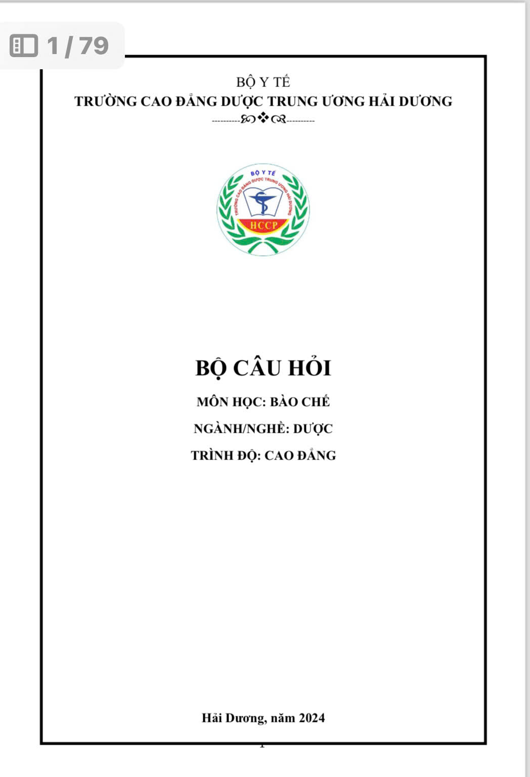 Bộ câu hỏi Bào chế