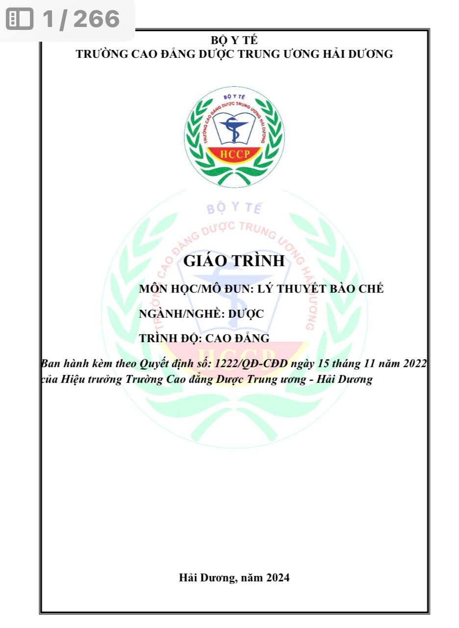 Giáo trình lý thuyết Bào chế