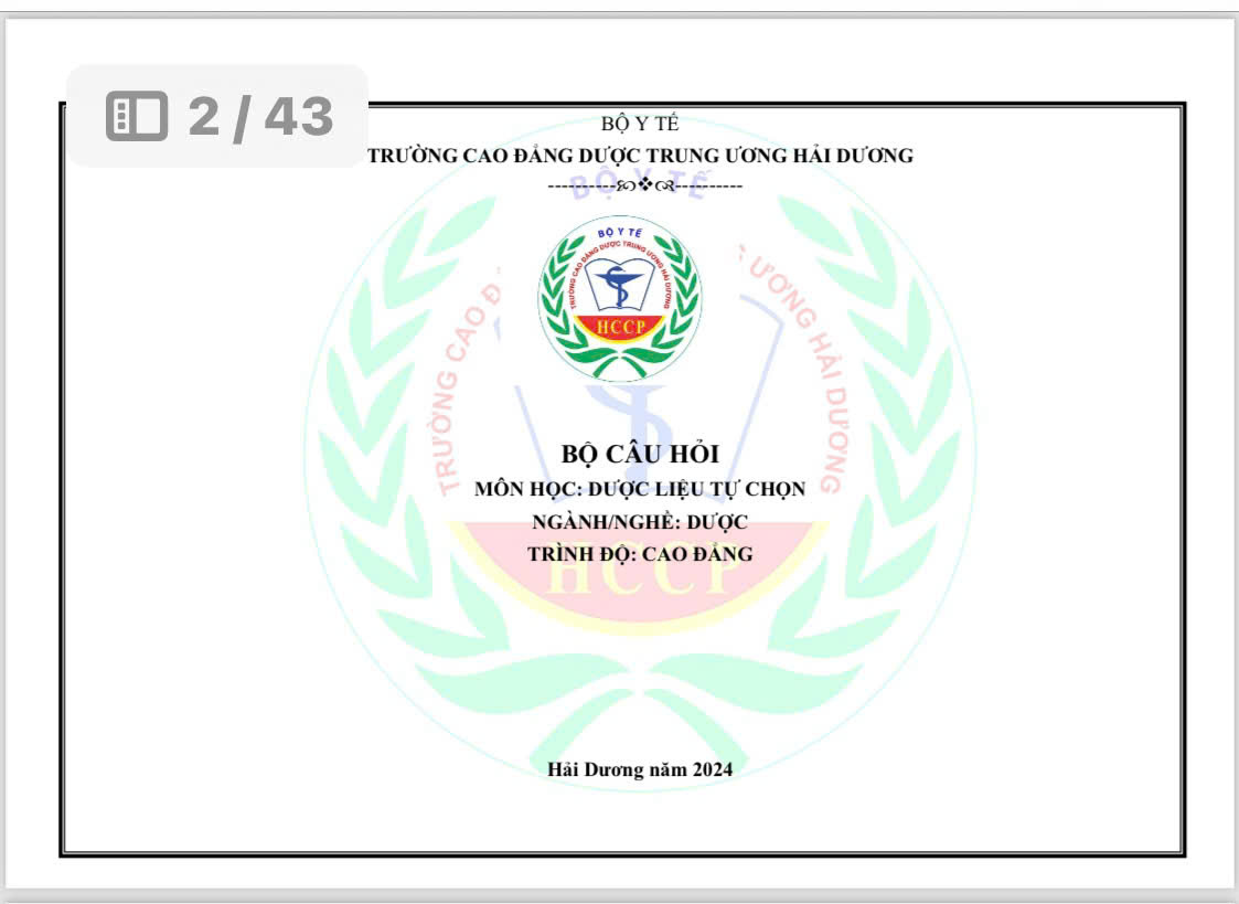 Bộ câu hỏi Dược liệu tự chọn