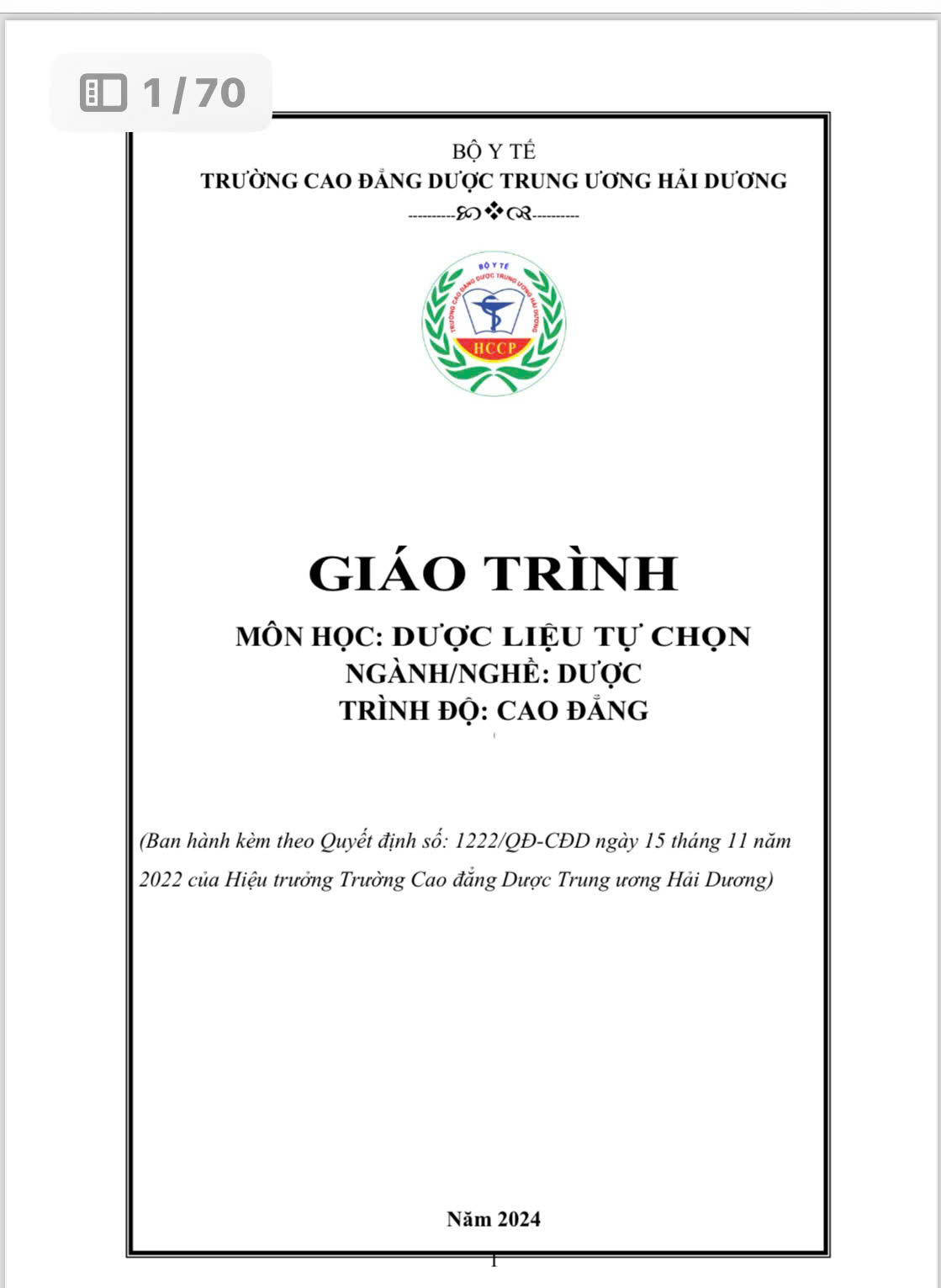 Giáo trình Dược liệu tự chọn