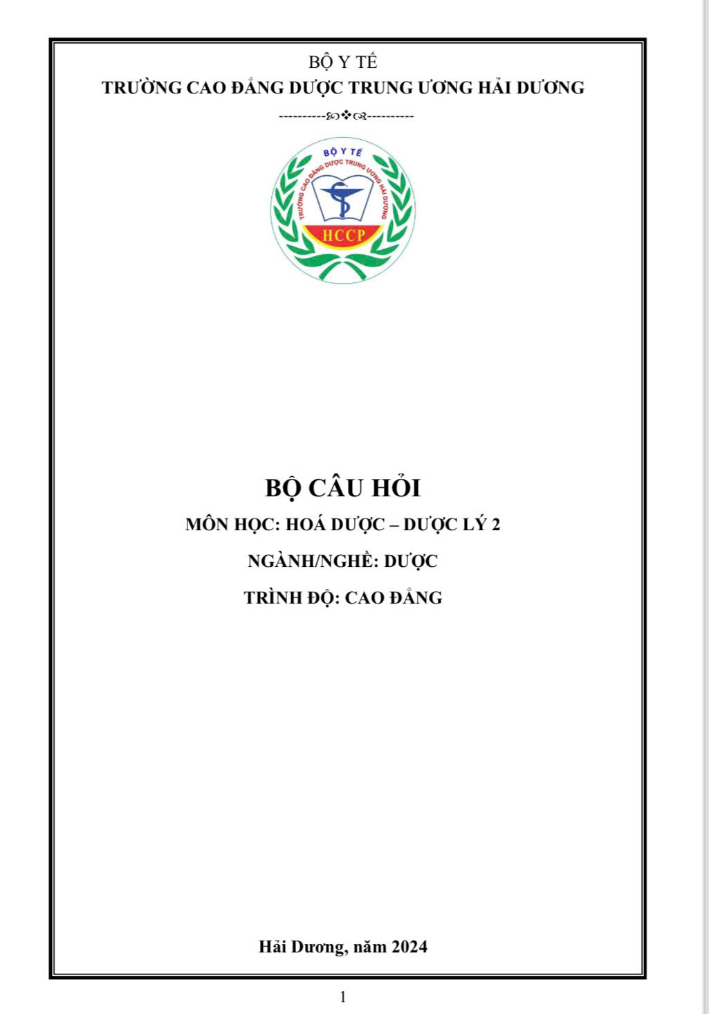 Bộ câu hỏi Hóa dược - Dược lý 2