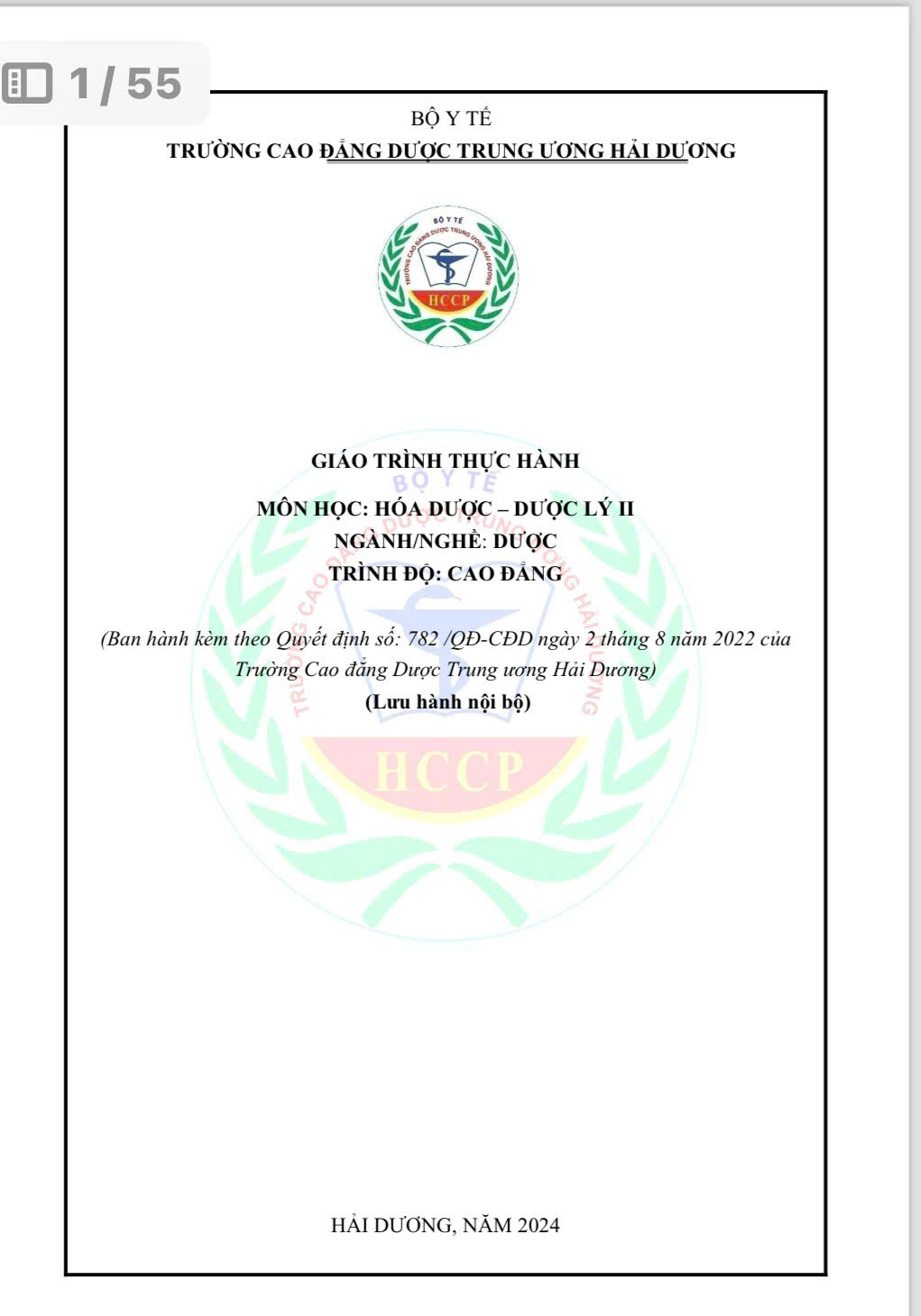 Thực hành Hóa dược - Dược lý 2