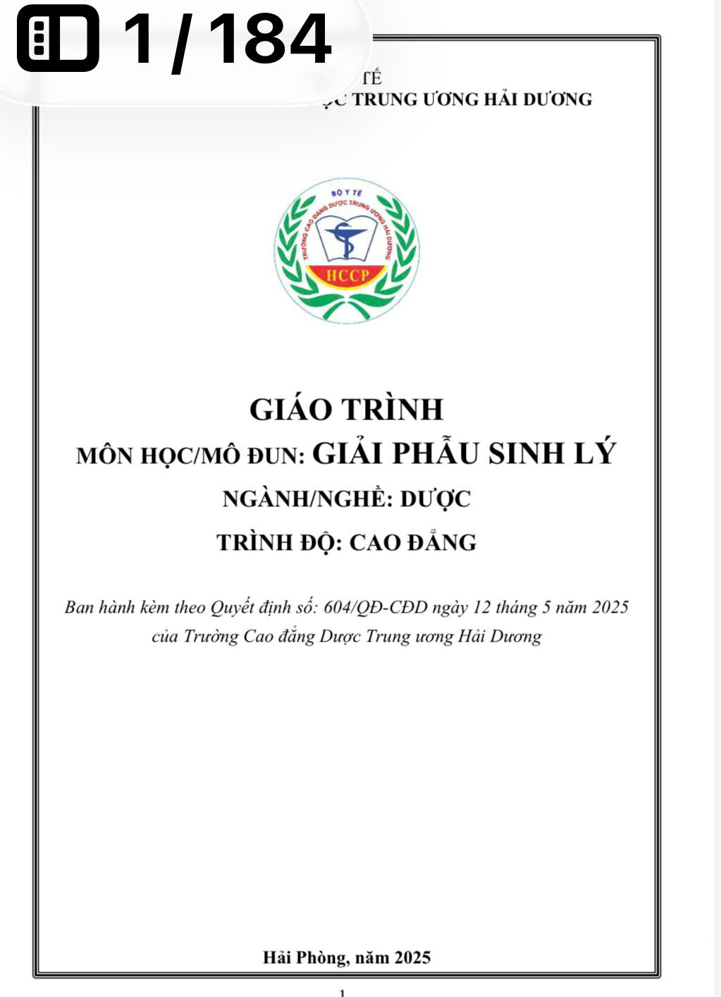 Giáo trình Giải phẫu sinh lý