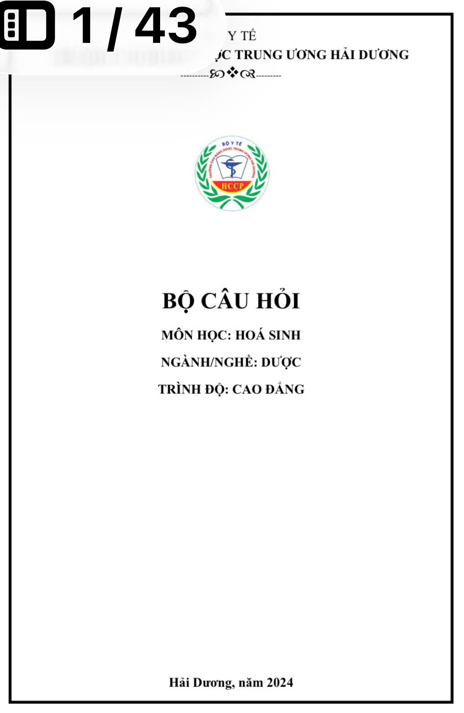 Bộ câu hỏi Hóa sinh học
