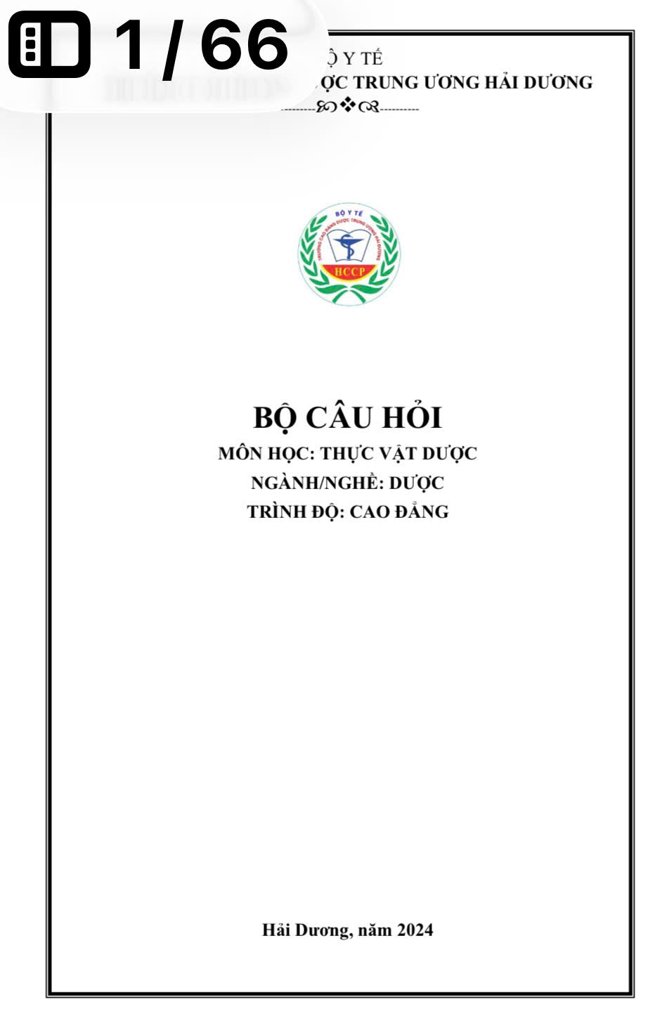 Bộ câu hỏi Thực vật dược