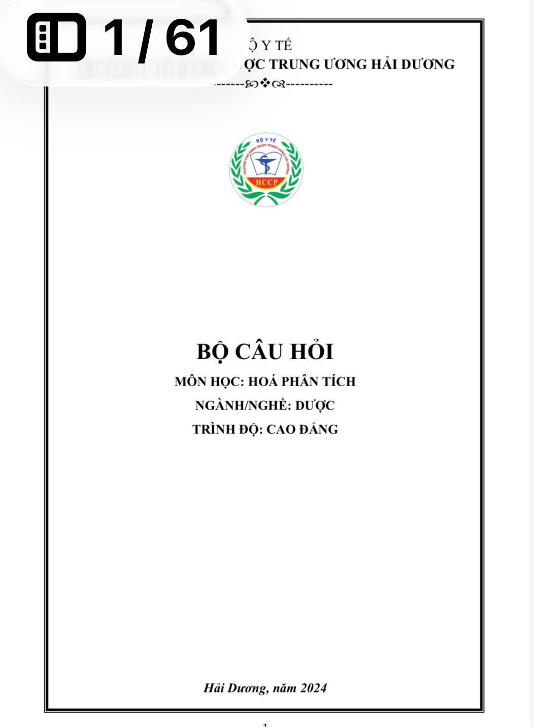 Bộ câu hỏi Hóa phân tích