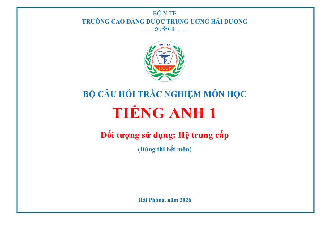 BCH Tiếng anh 1 Trung cấp