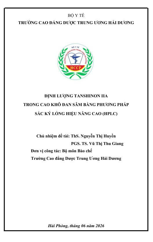 ĐỊNH LƯỢNG TANSHINON IIA TRONG CAO KHÔ ĐAN SÂM BẰNG PHƯƠNG PHÁP..SẮC KÝ LỎNG HIỆU NĂNG CAO