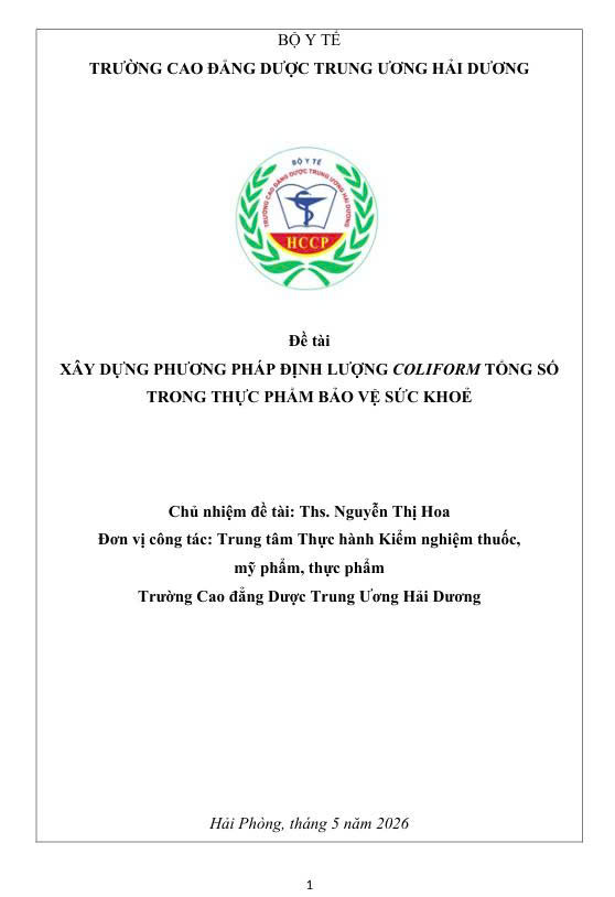 XÂY DỰNG PHƯƠNG PHÁP ĐỊNH LƯỢNG COLIFORM TỔNG SỐ TRONGTHỰC PHẨM BẢO VỆ SỨC KHOẺ